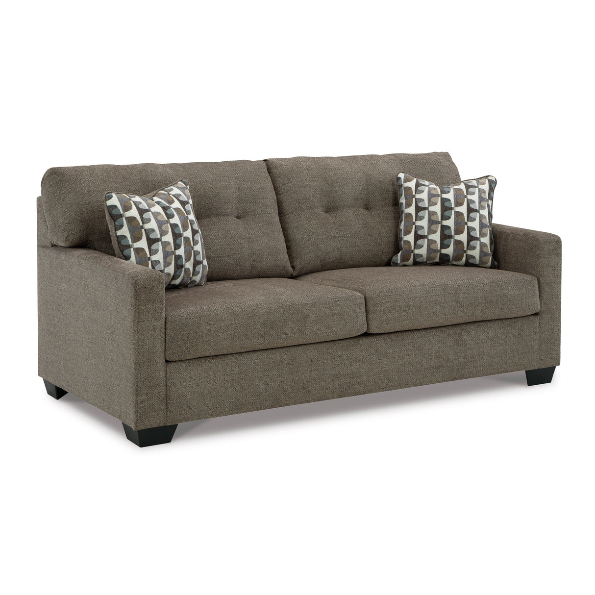 Front right view of Mahoney Chocolate Sofa