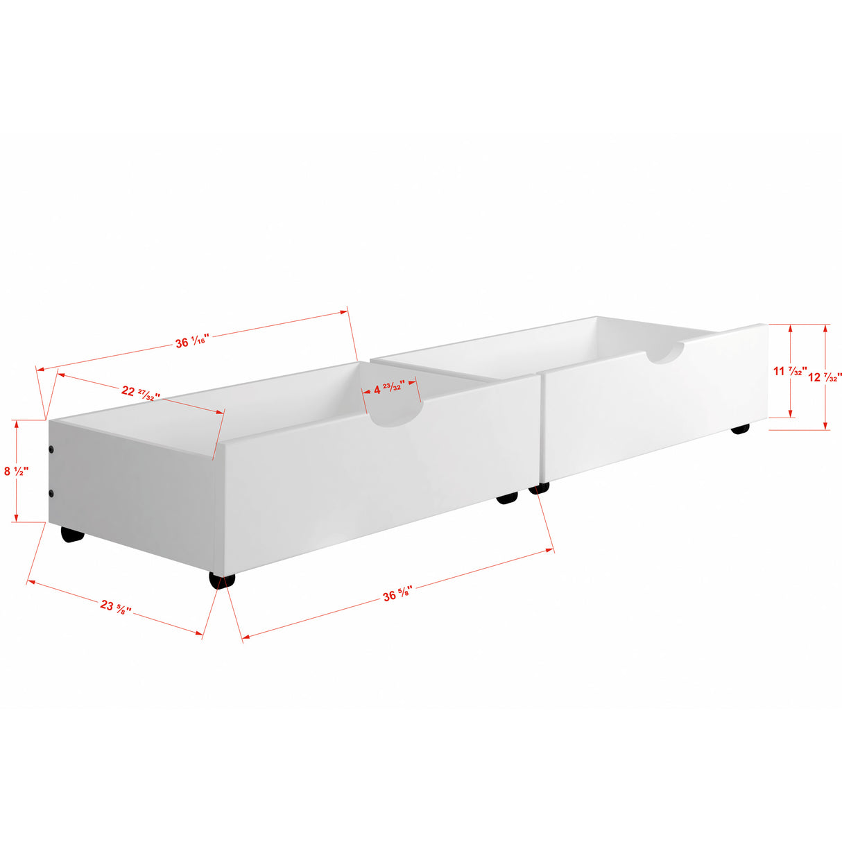 Detail image of Jordan White Storage Drawers with overlay of product dimensions