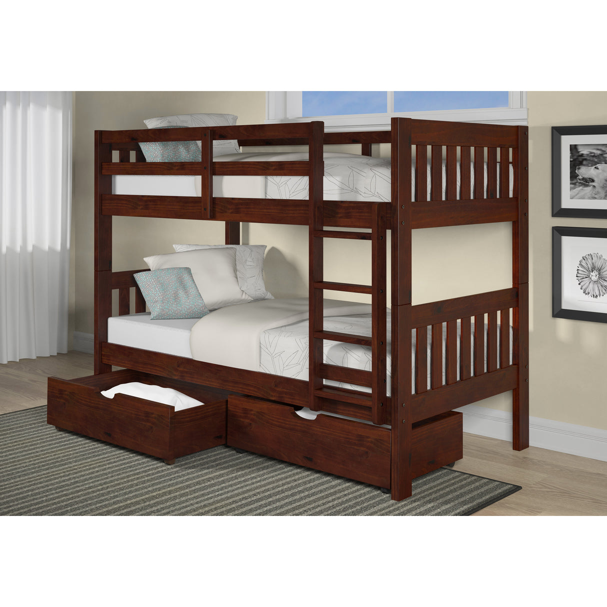 Jordan Chocolate Twin Over Twin Bunk Bed With Drawers QK1081312