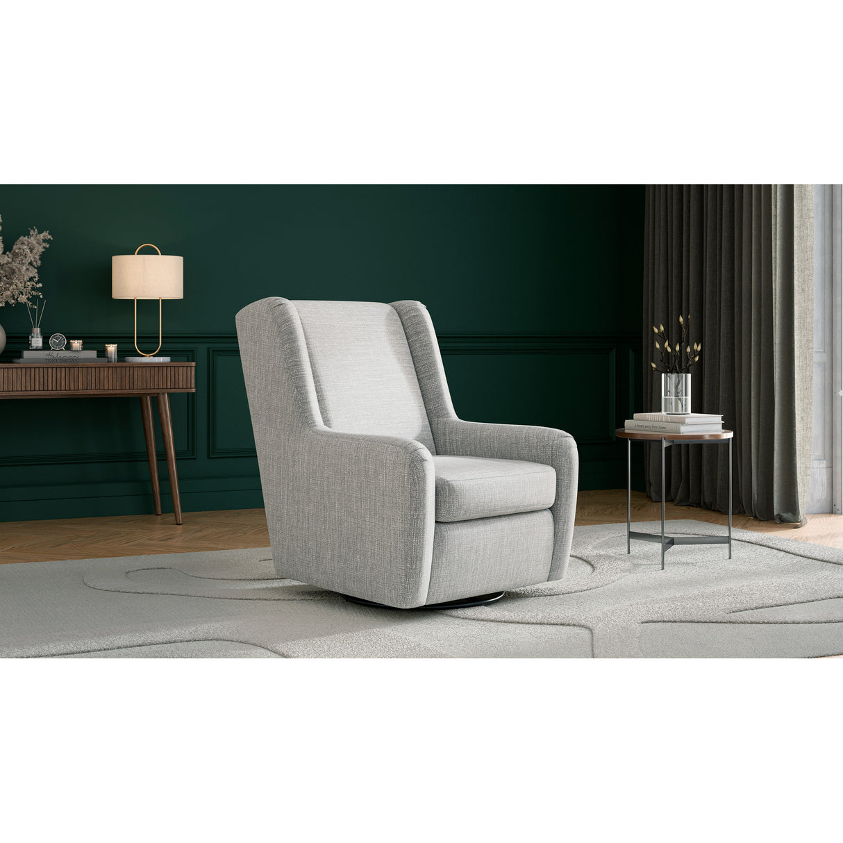 A room setting featuring Brianna Gray Swivel Glide Chair