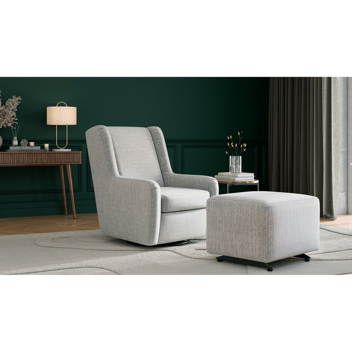 Room setting 2 featuring Brianna Gray Swivel Glide Chair