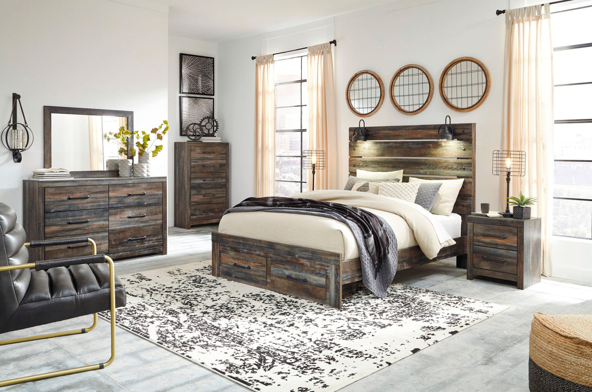 Modern bedroom with wooden furniture, bed, and decor elements.