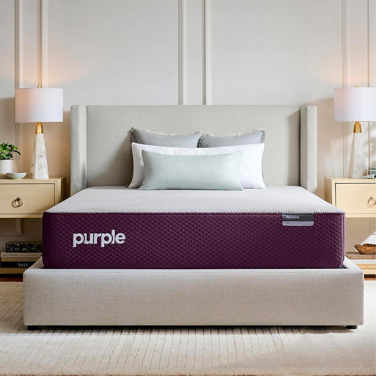 A room setting featuring Purple Restore Firm California King Mattress