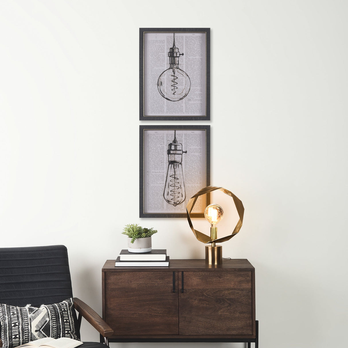 A room setting featuring Vintage Page II Black Wall Art