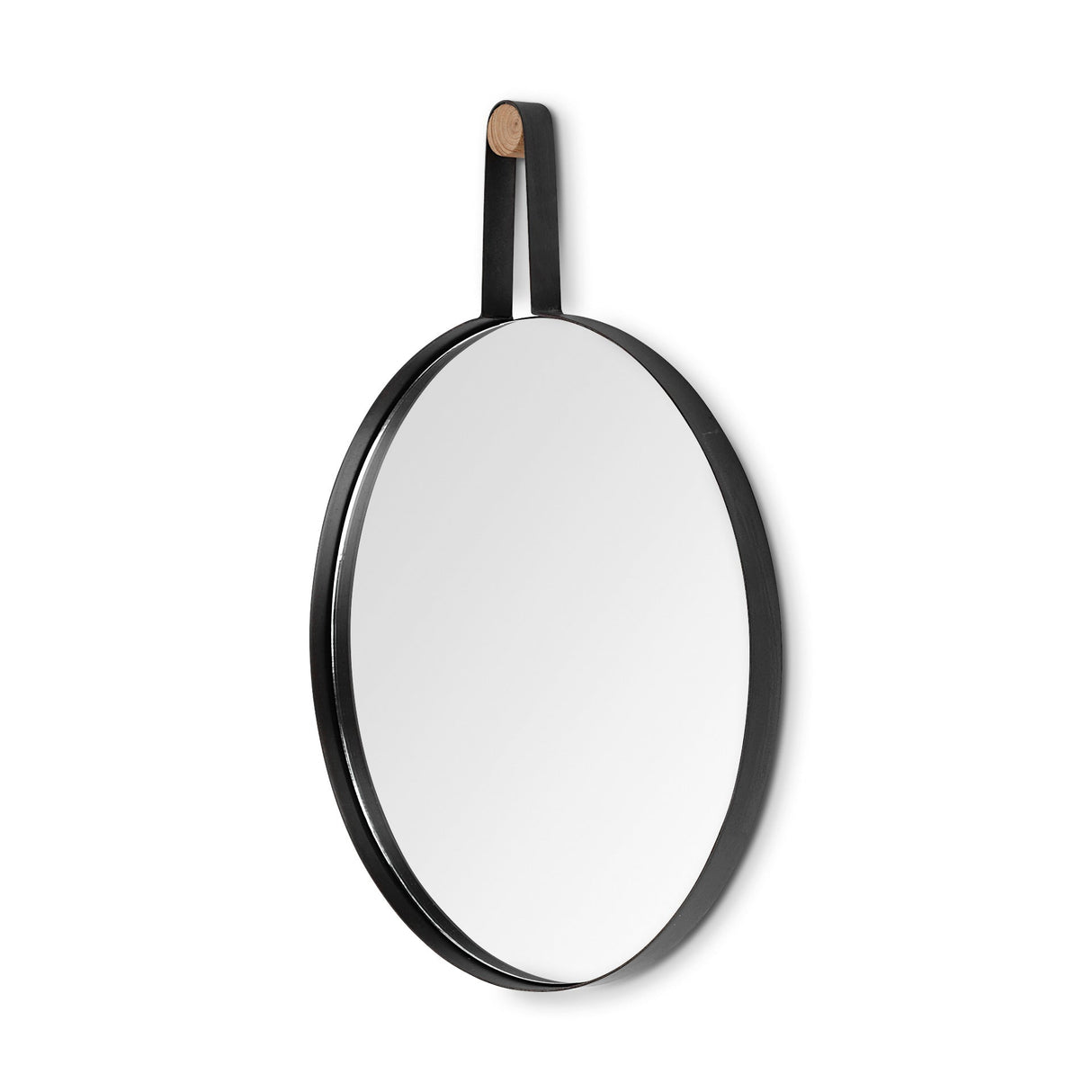 Front right view of Collie Black Round Wall Mirror