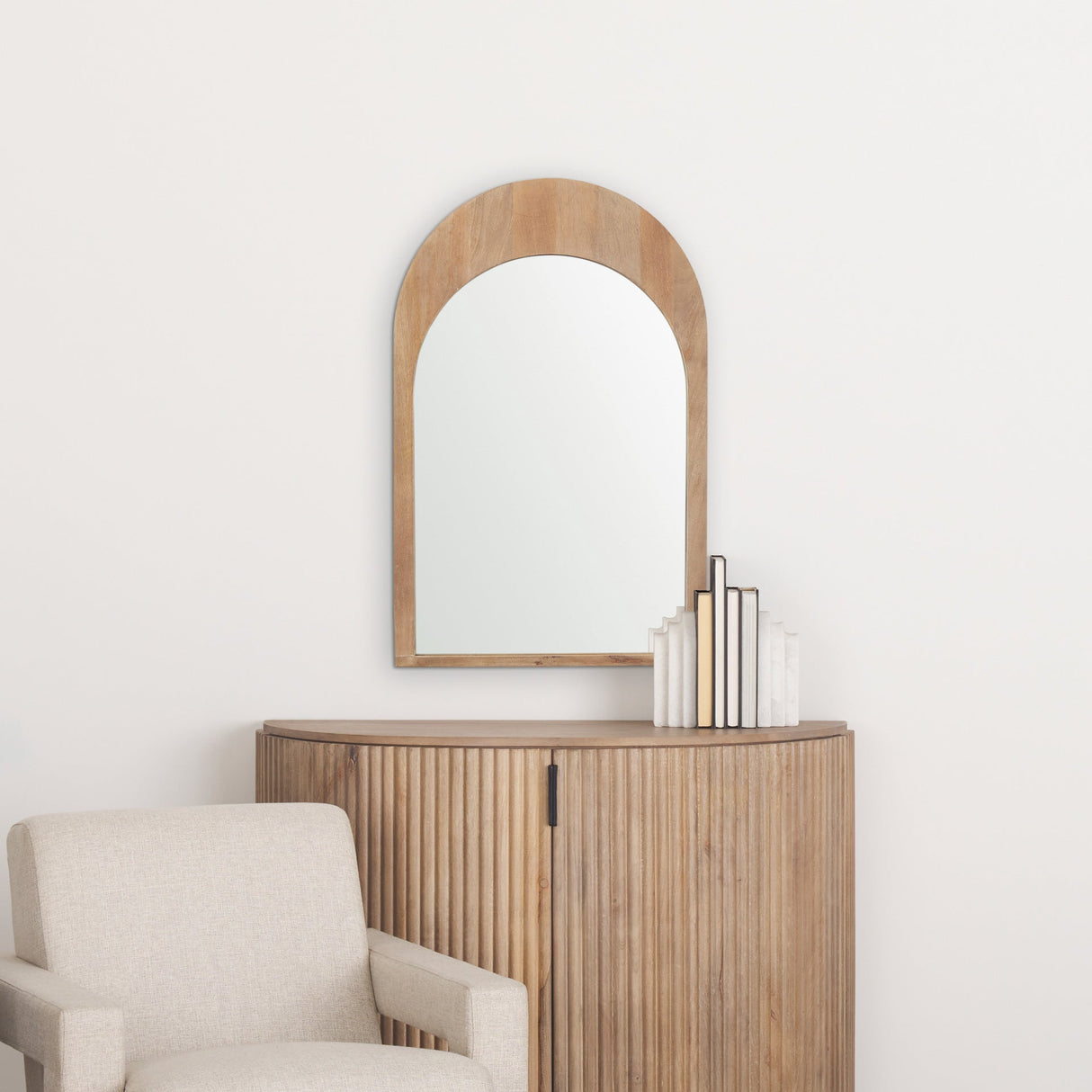 A room setting featuring Celeste Light Brown Wall Mirror
