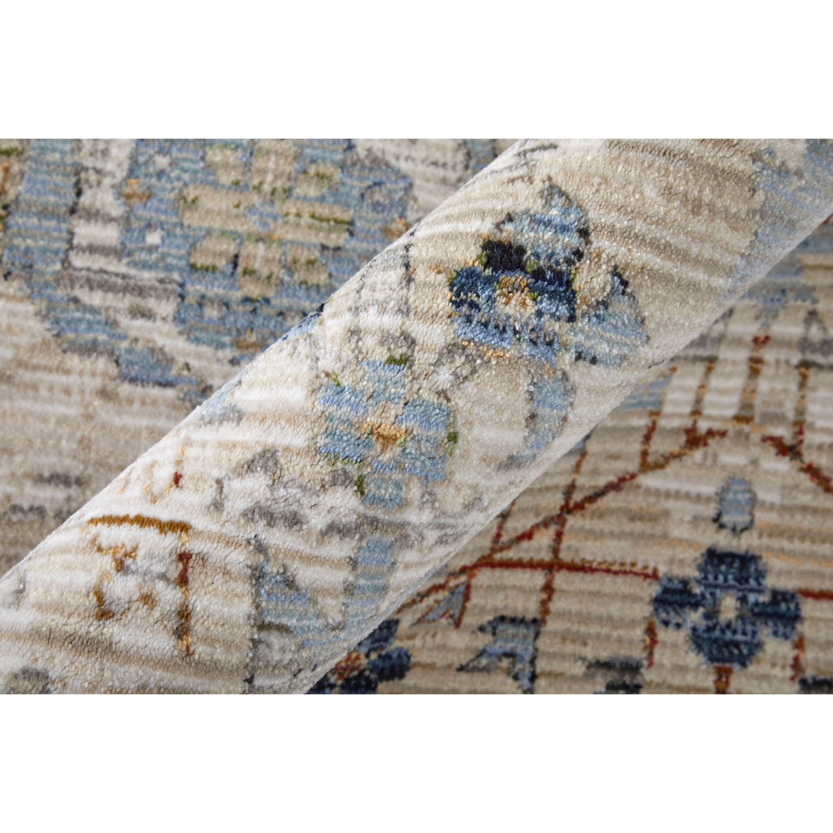 Detail image of Melrose Beige 5x8 Rug with overlay of product dimensions