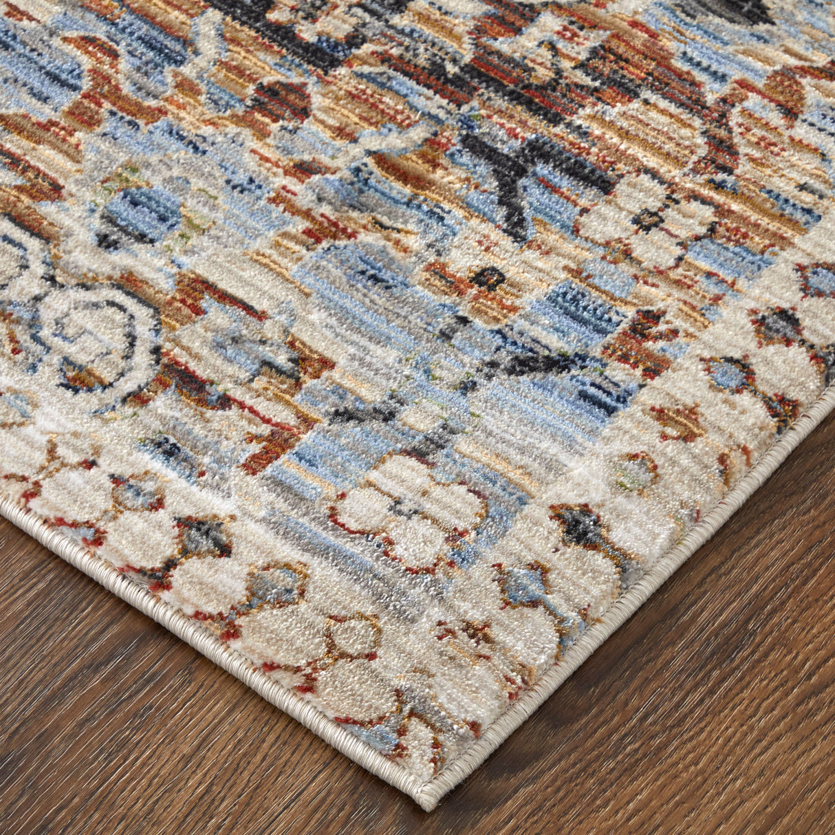Front left view of Melrose Rust 5x8 Rug