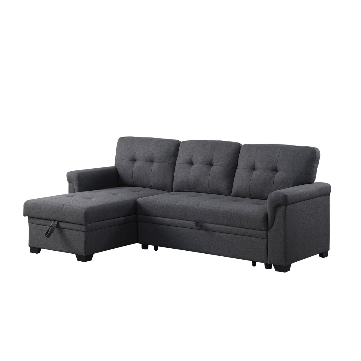 Front right view of Lucca Dark Gray Twin Sleeper Chaise Sofa