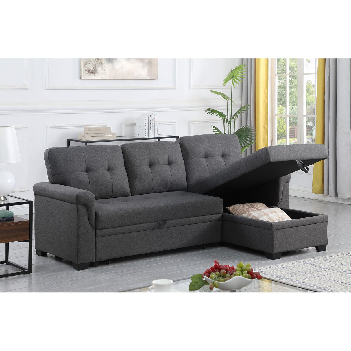 Detail view of Lucca Dark Gray Twin Sleeper Chaise Sofa