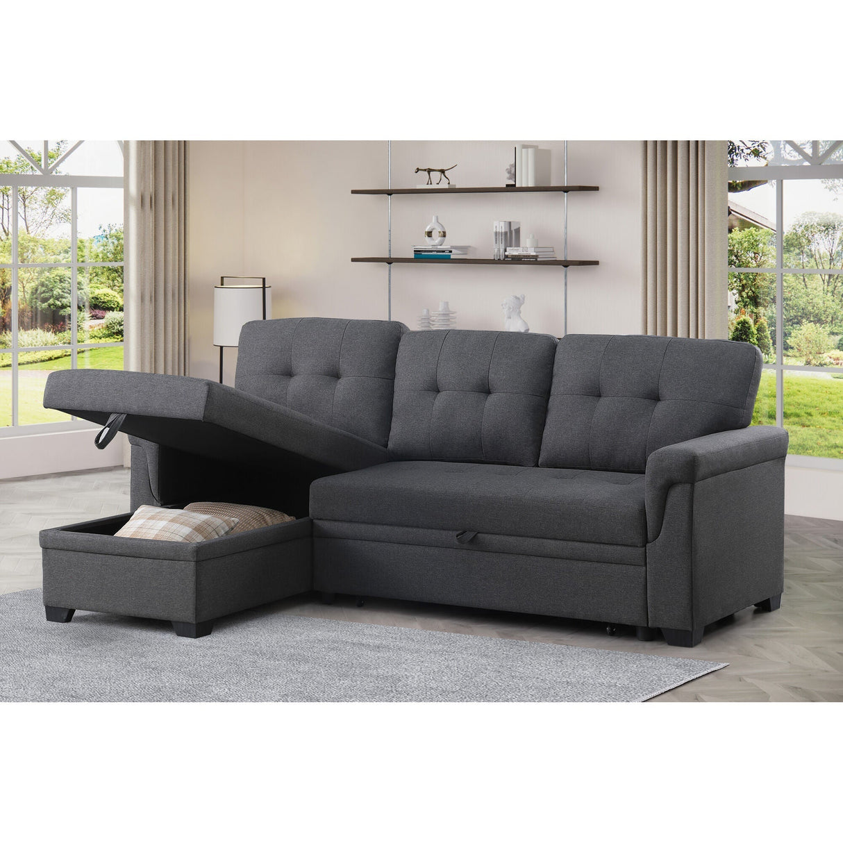 Detail view of Lucca Dark Gray Twin Sleeper Chaise Sofa