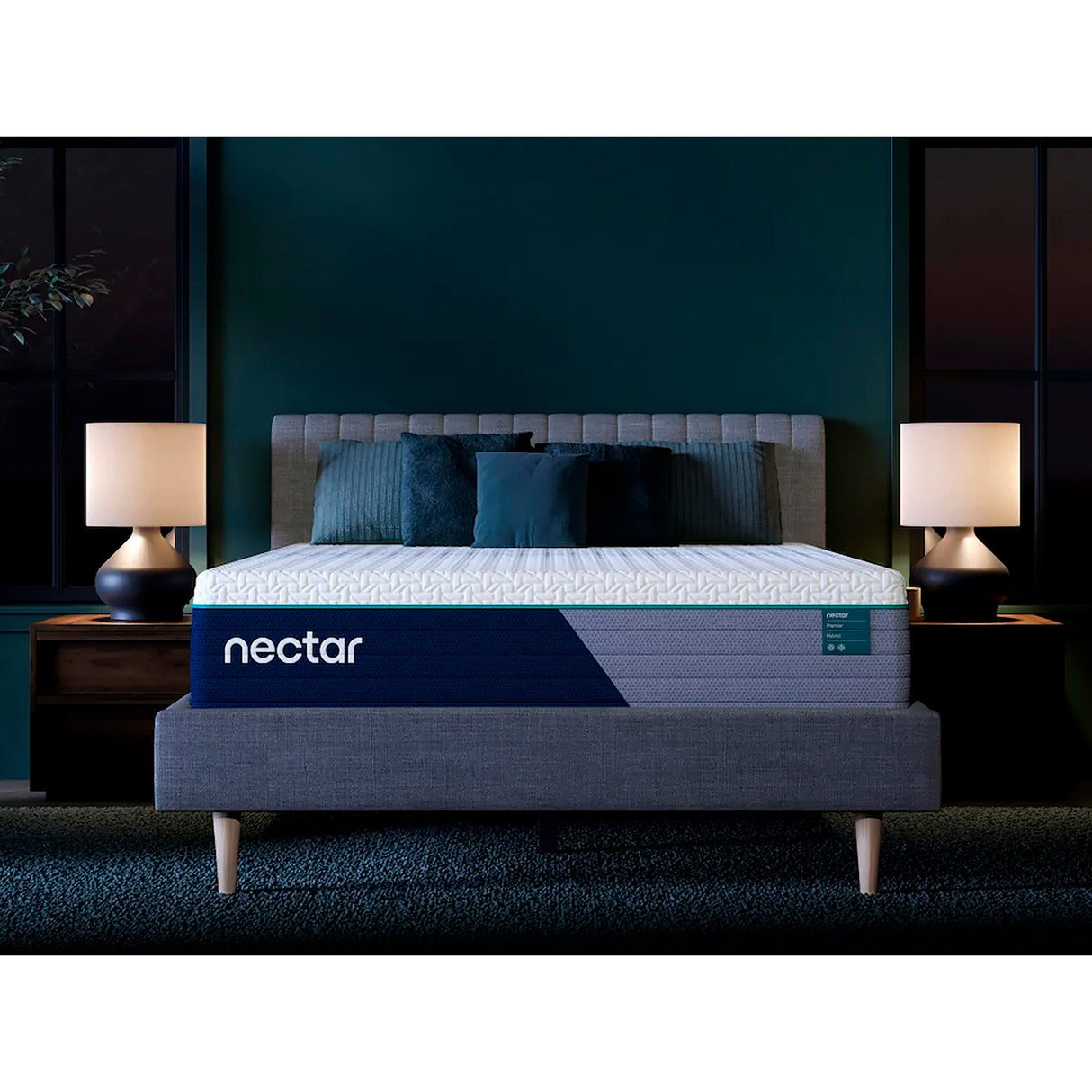 A room setting featuring Nectar Premier Hybrid California King Mattress