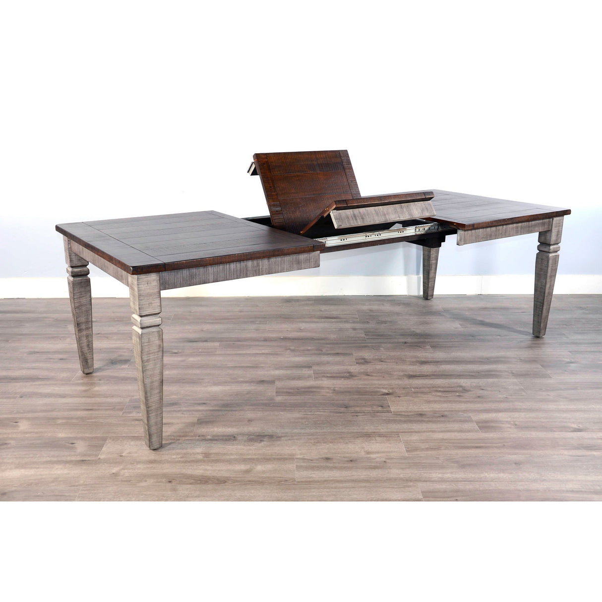Detail view of Homestead Hills Alpine Gray Extension Dining Table