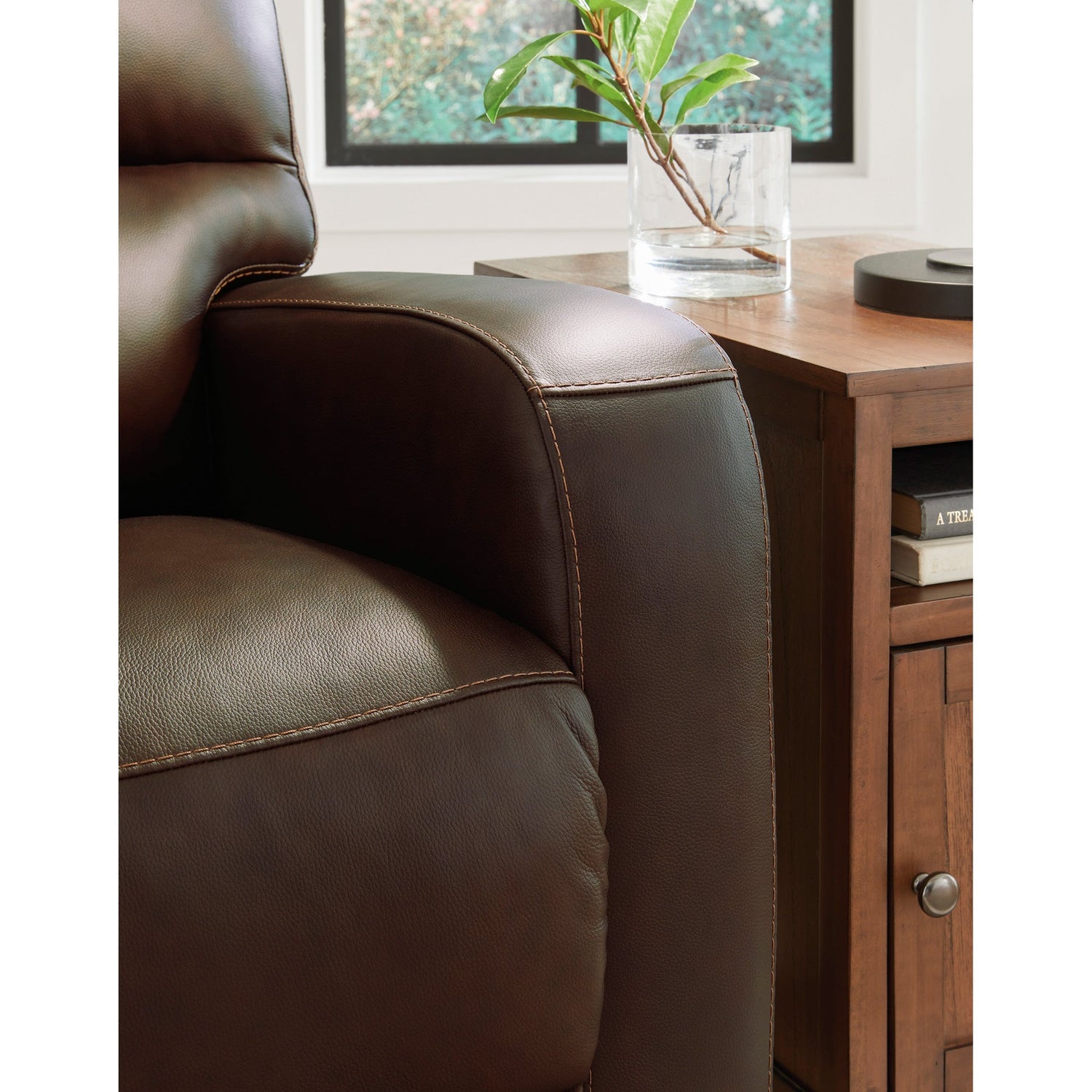 Detail view of Emberla Coffee Swivel Glider Recliner