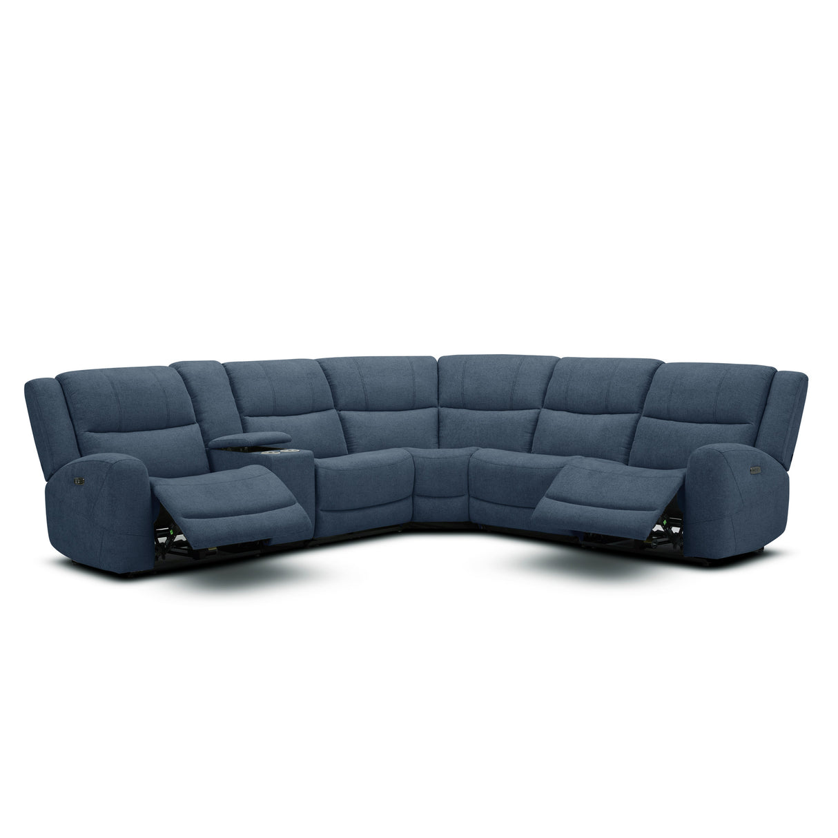 Front right view of Grayson Denim 6 Piece Sectional with 2 Power Ends and 1 Power Armless