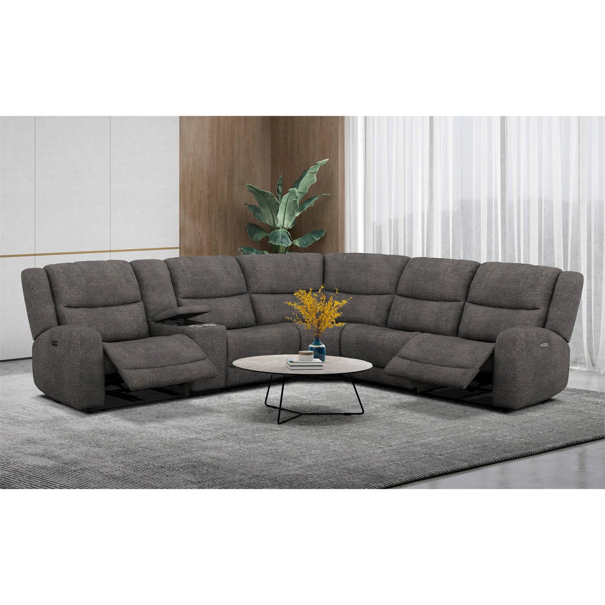 A room setting featuring Grayson Slate 6 Piece Sectional with 2 Power Ends and 1 Power Armless
