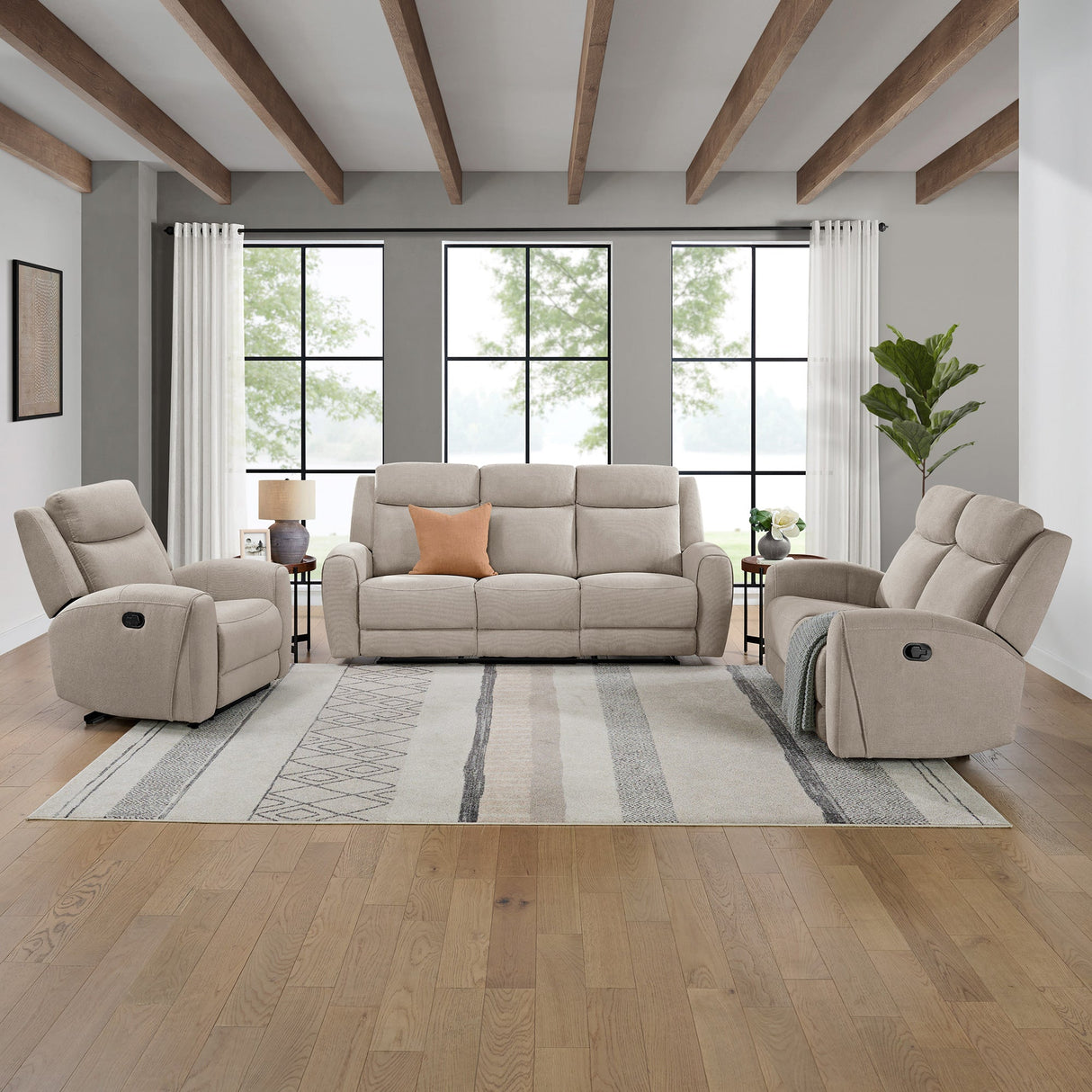 A room setting featuring Dash Champagne Reclining Loveseat