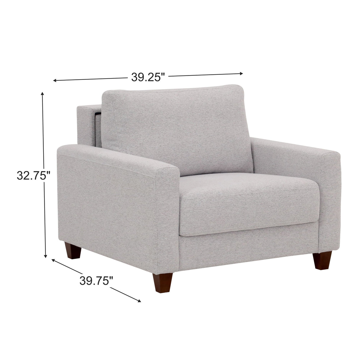 Detail image of Meko Light Gray Sleeper Chair with overlay of product dimensions