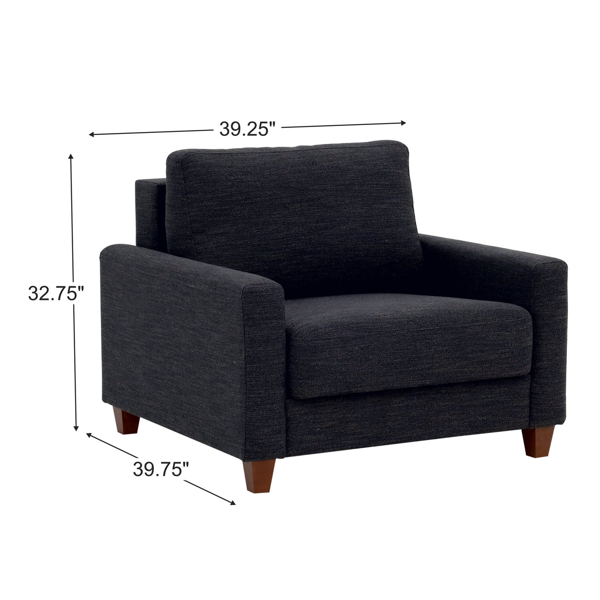 Detail image of Meko Black Sleeper Chair with overlay of product dimensions