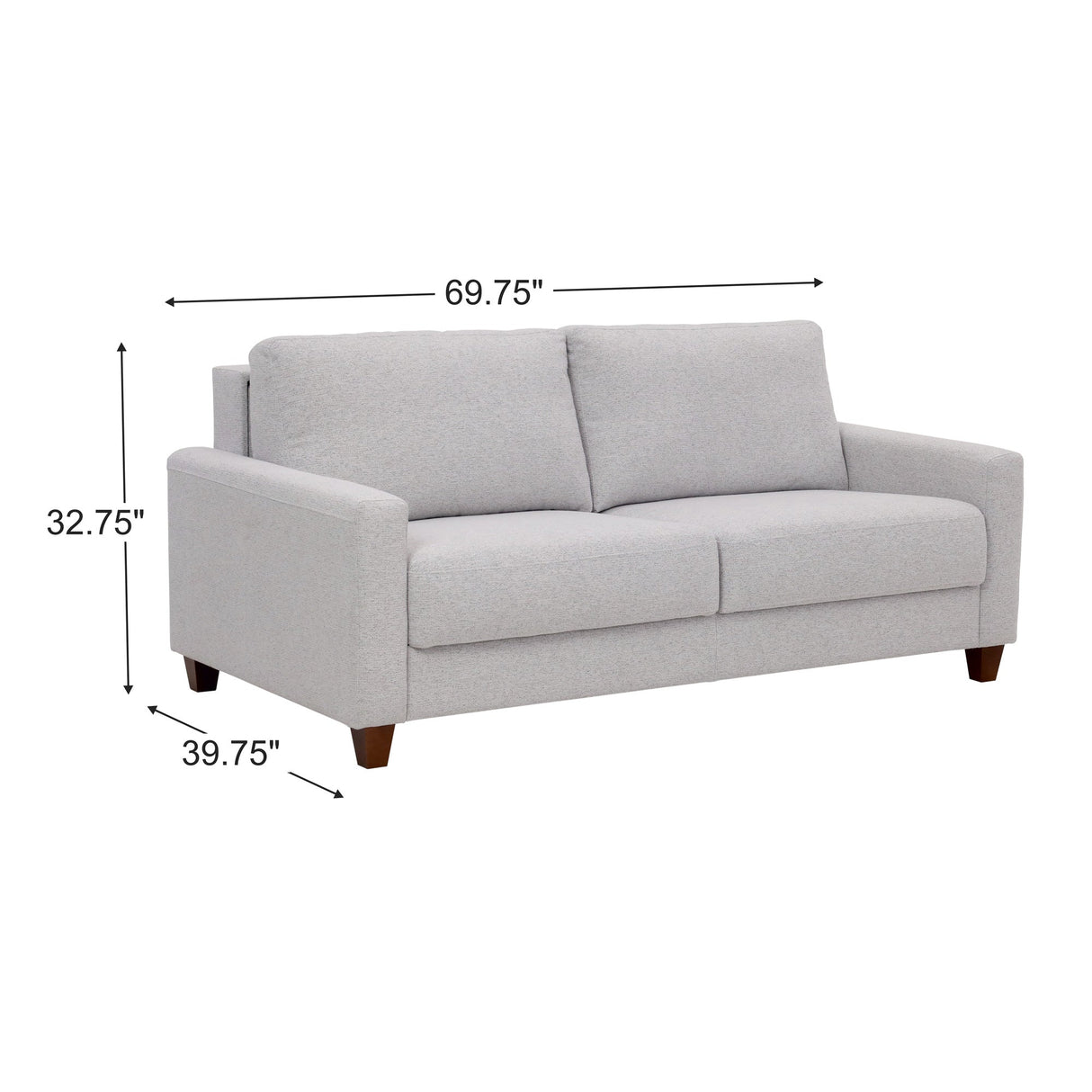 Detail image of Meko Light Gray Queen Sleeper Loveseat with overlay of product dimensions