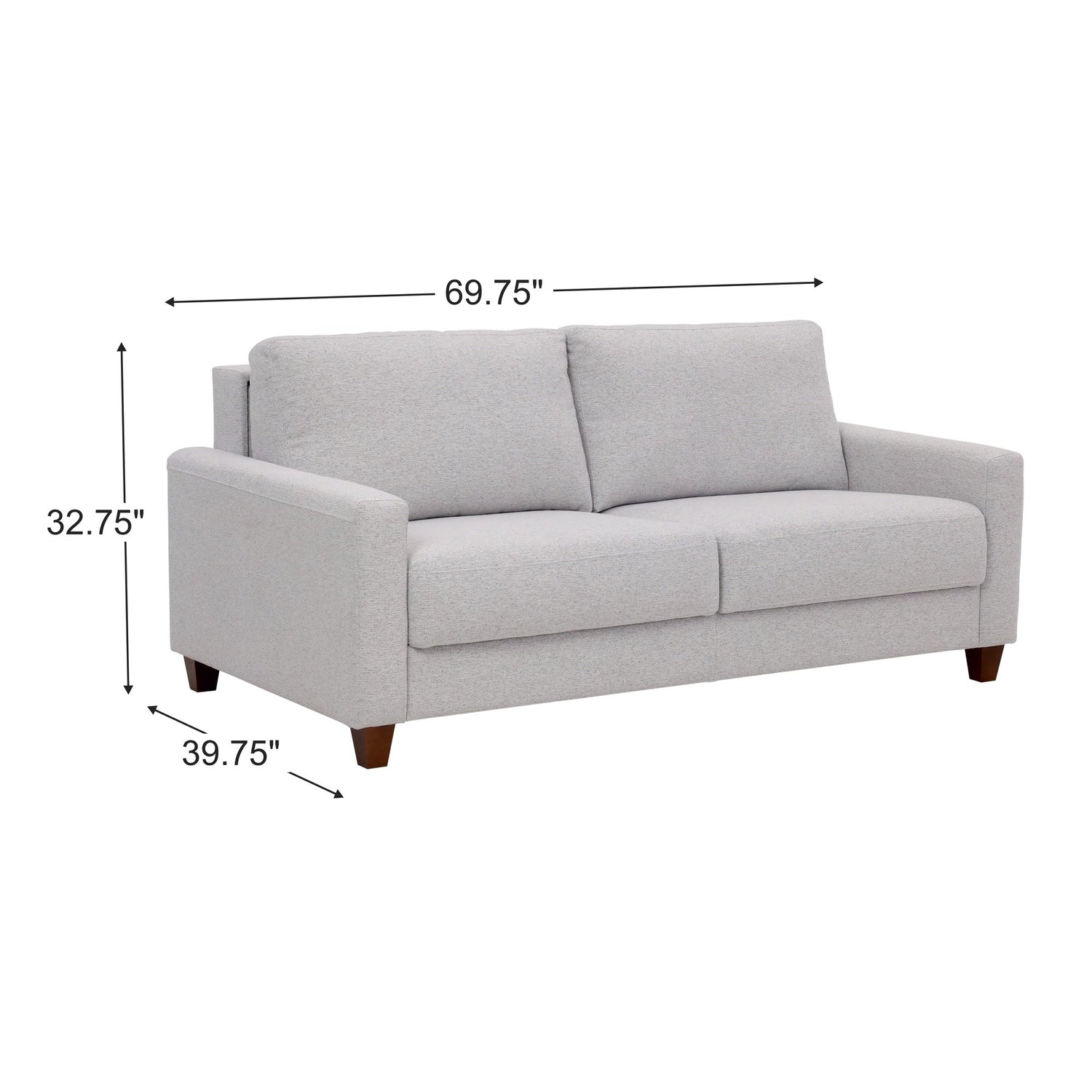 Detail image of Meko Light Gray Queen Sleeper Loveseat with overlay of product dimensions