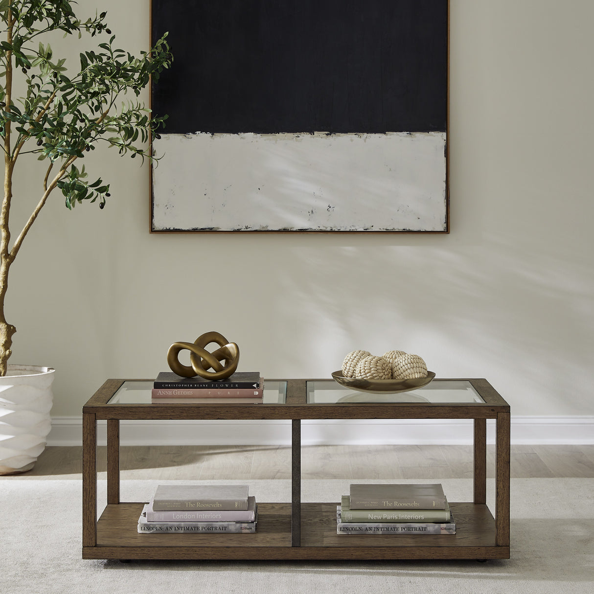 A room setting featuring Bayhill Trellis Honey Cocktail Table