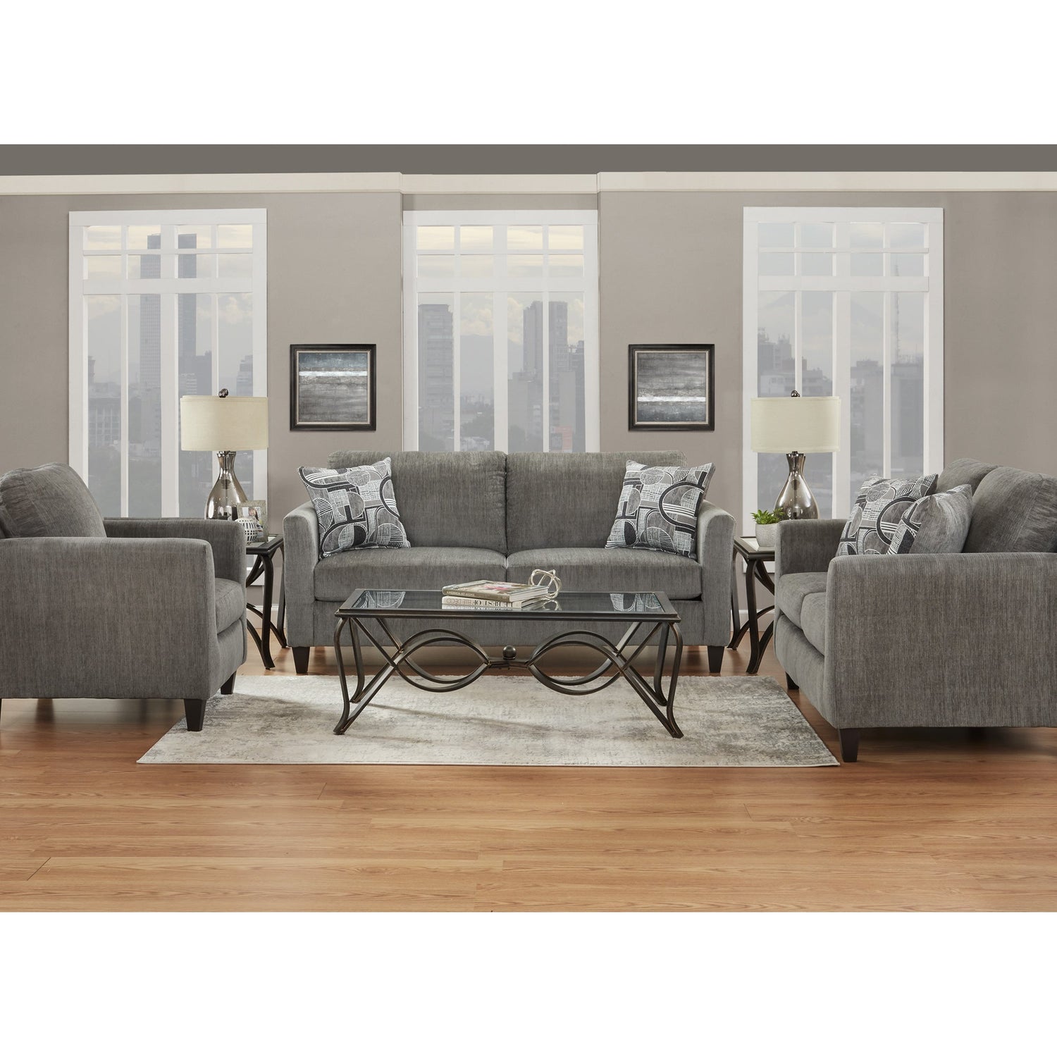 A room setting featuring Kyla Charcoal Sofa