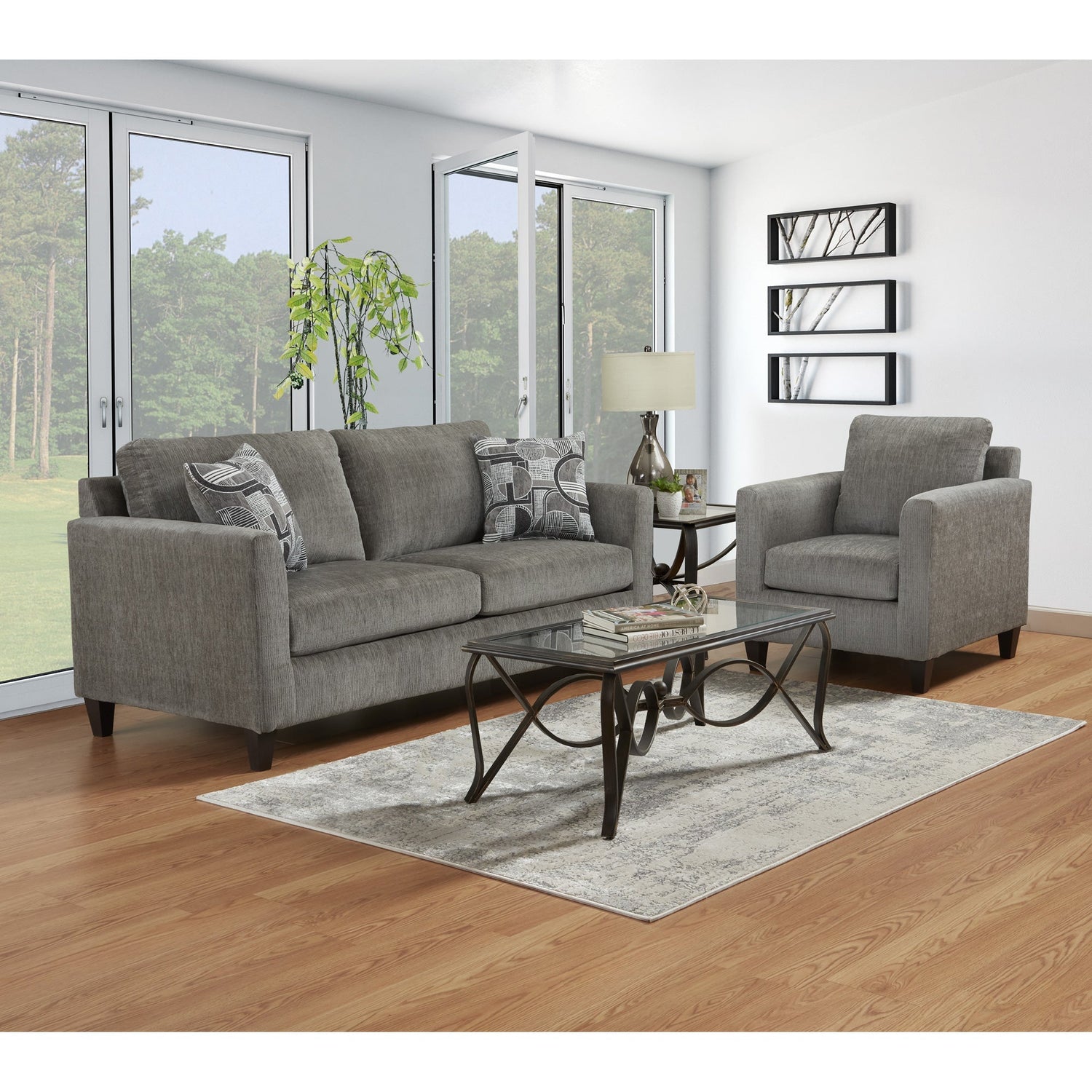 A room setting featuring Kyla Charcoal Chair