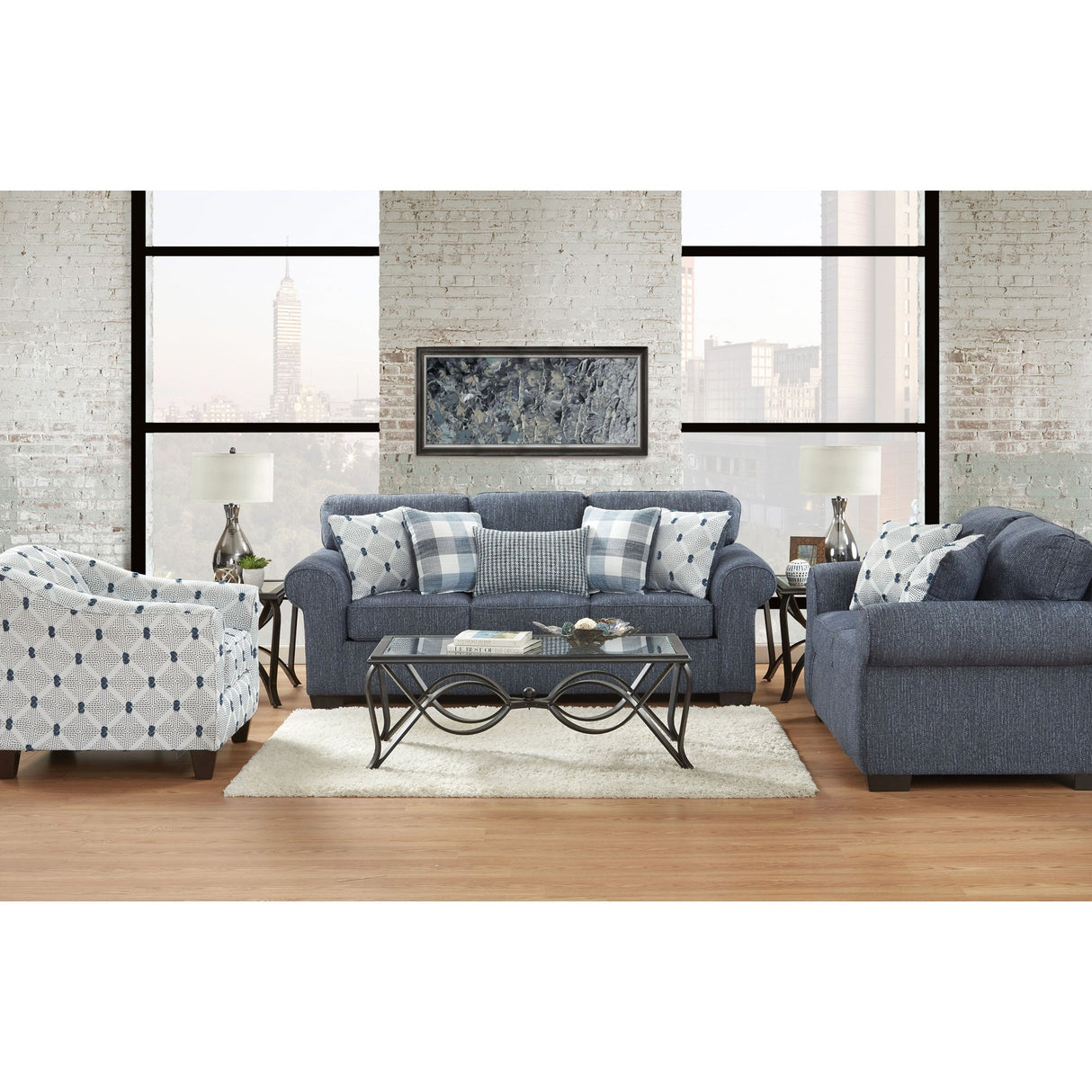 A room setting featuring Arabella Indigo Accent Chair