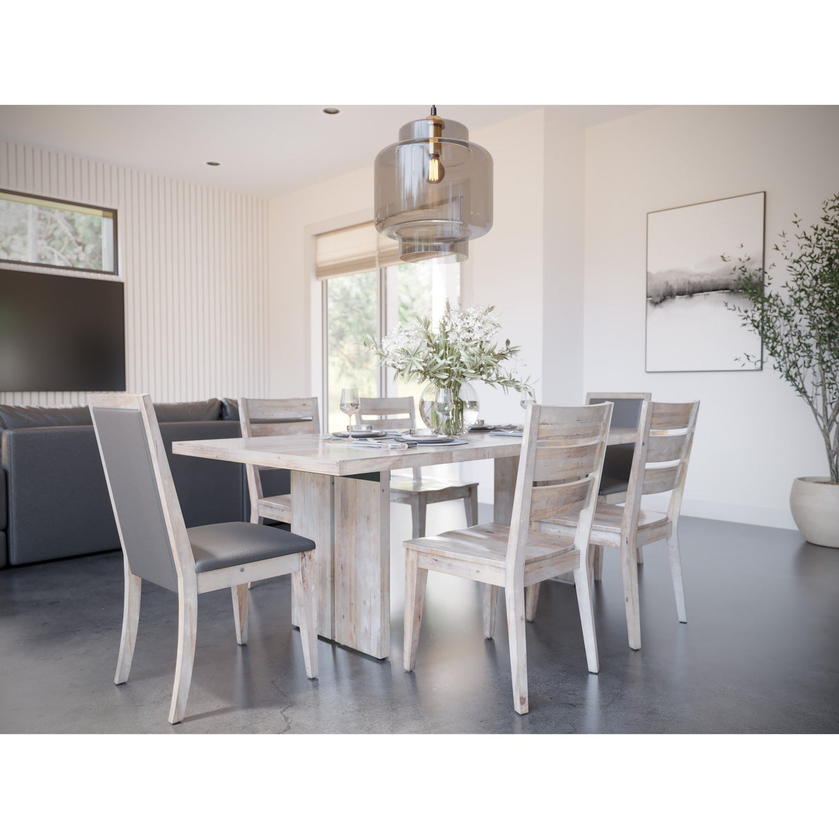 A room setting featuring Izzo Shadow Upholstered Dining Chair