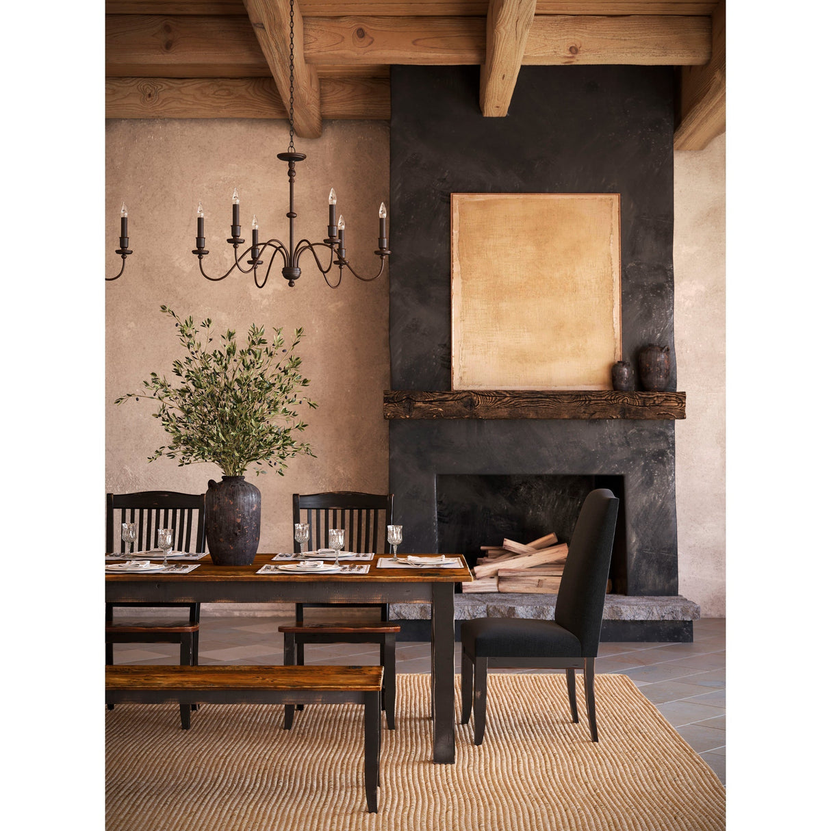 A room setting featuring Newton Black Upholstered Dining Chair