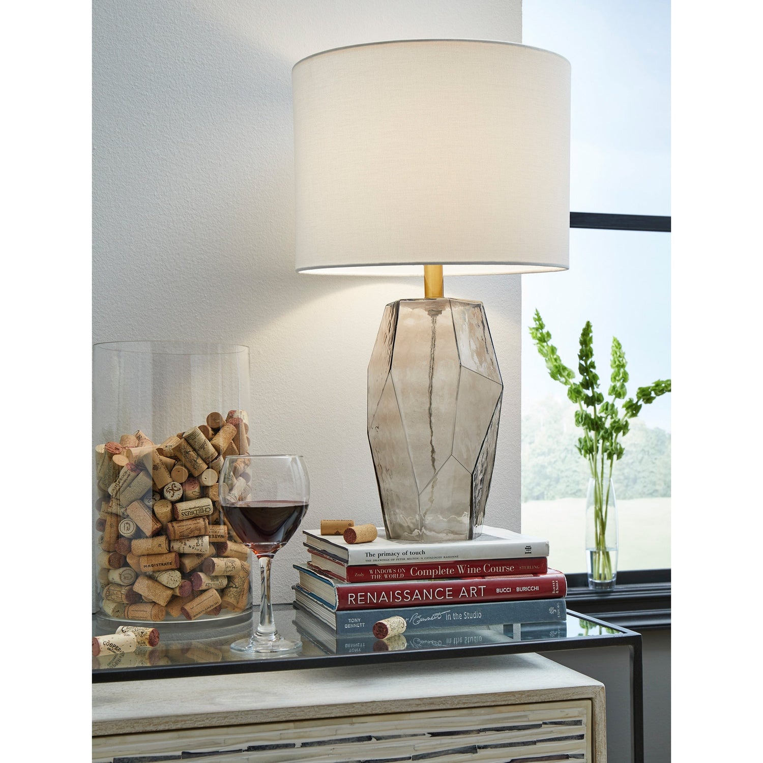 A room setting featuring Taylow Gray Table Lamp