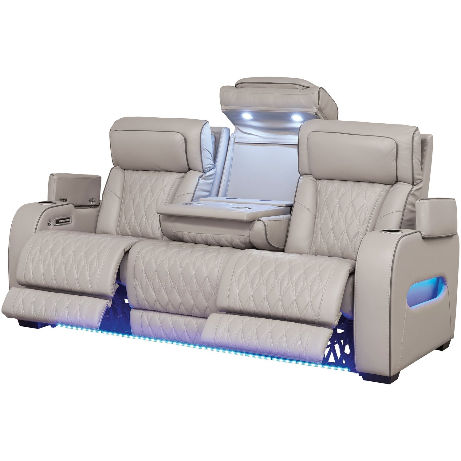 Detail view of Boyington Gray Power Reclining Sofa