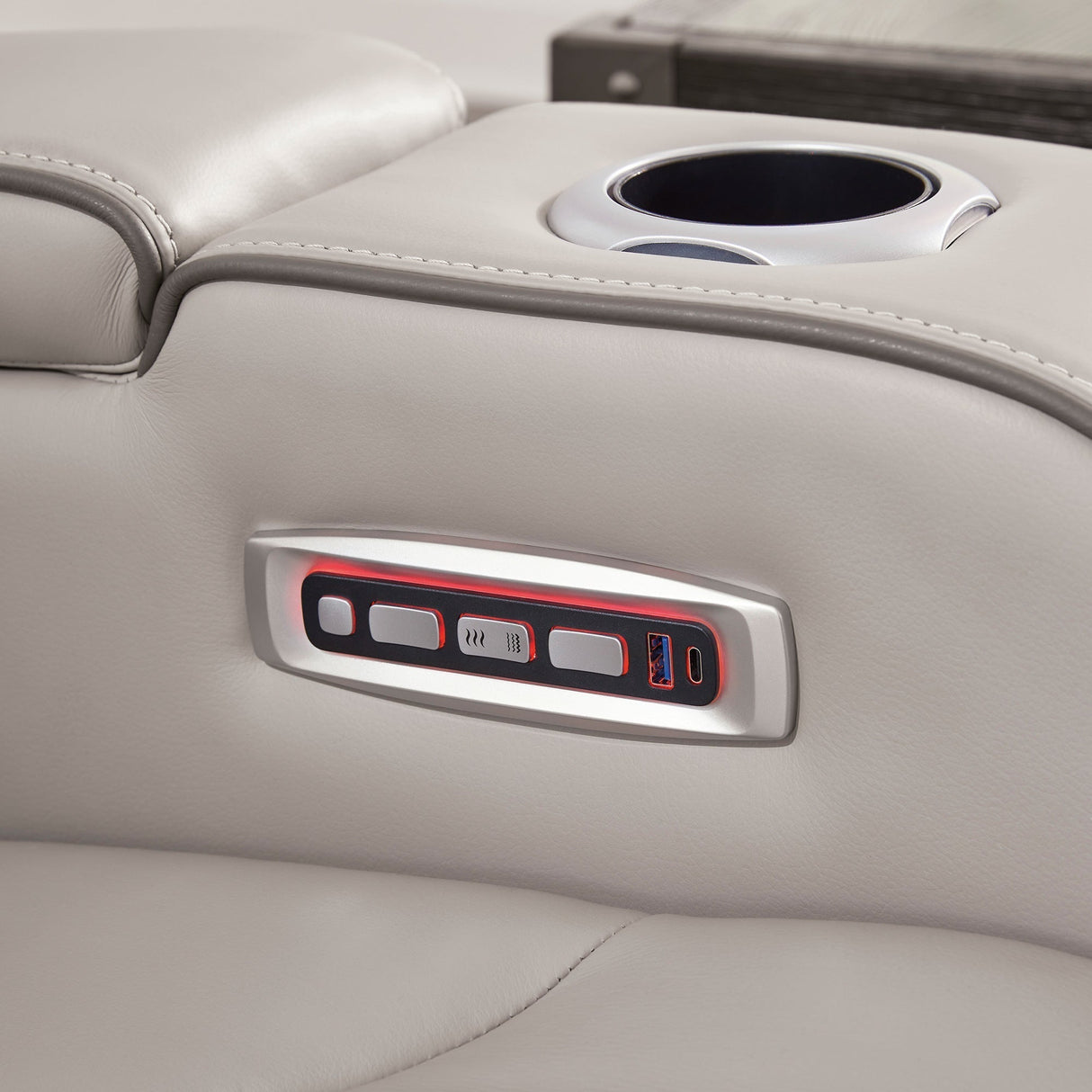 Detail view of Boyington Gray Power Reclining Loveseat