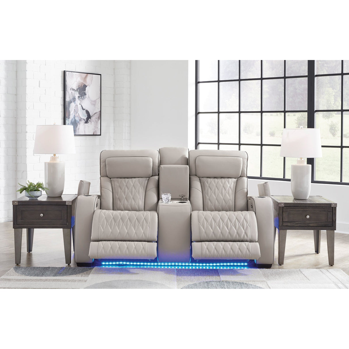 Room setting 2 featuring Boyington Gray Power Reclining Loveseat