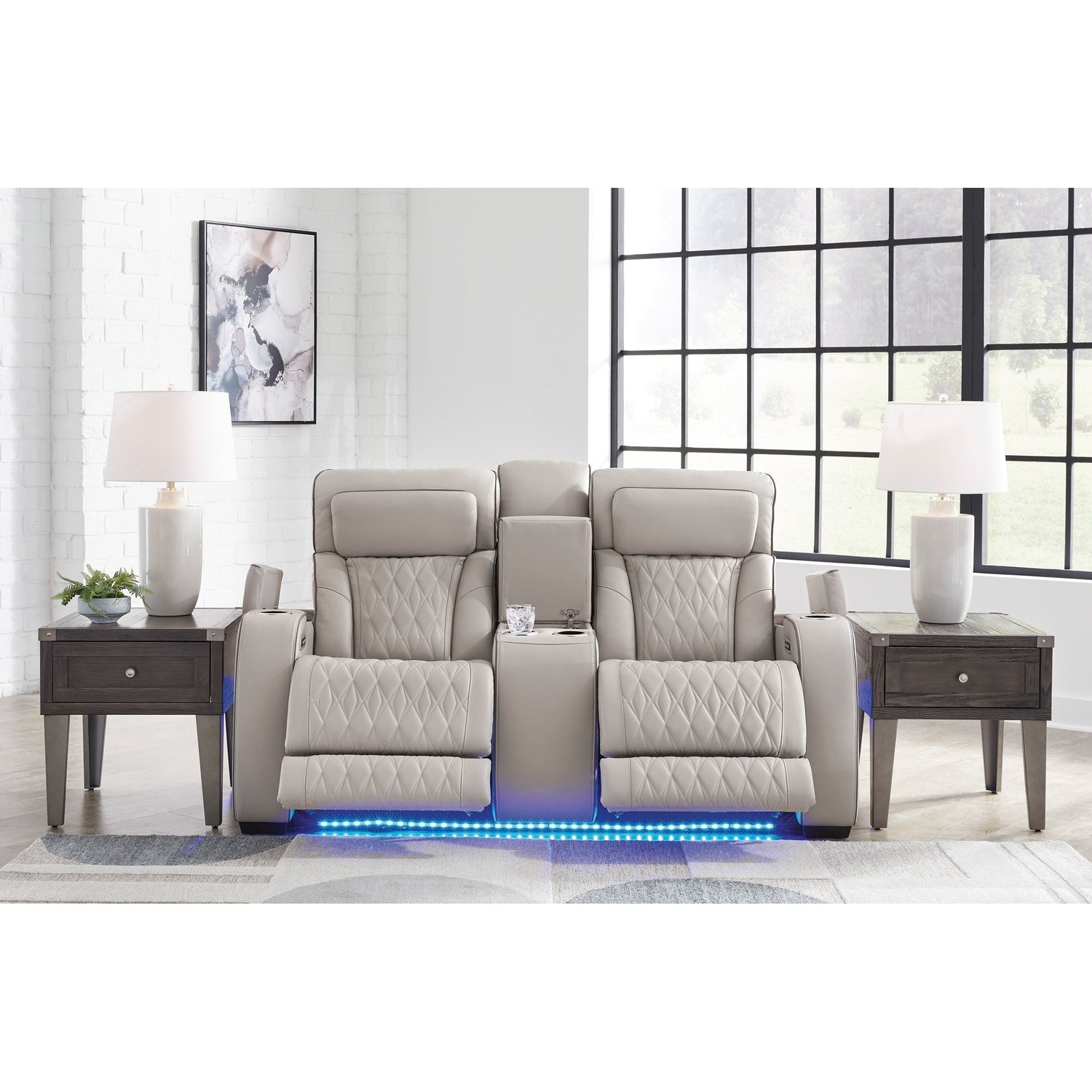 Room setting 2 featuring Boyington Gray Power Reclining Loveseat