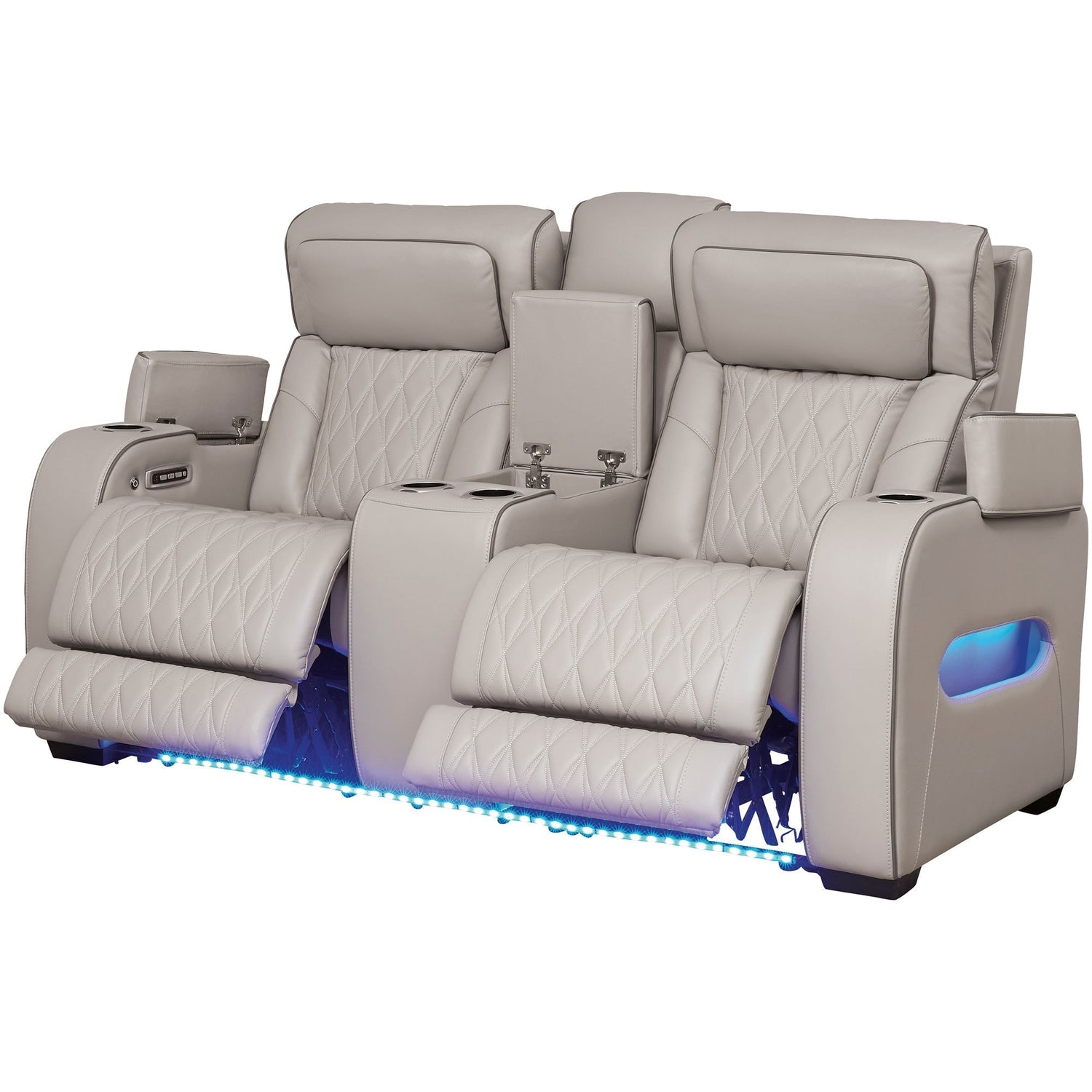 Open view of Boyington Gray Power Reclining Loveseat
