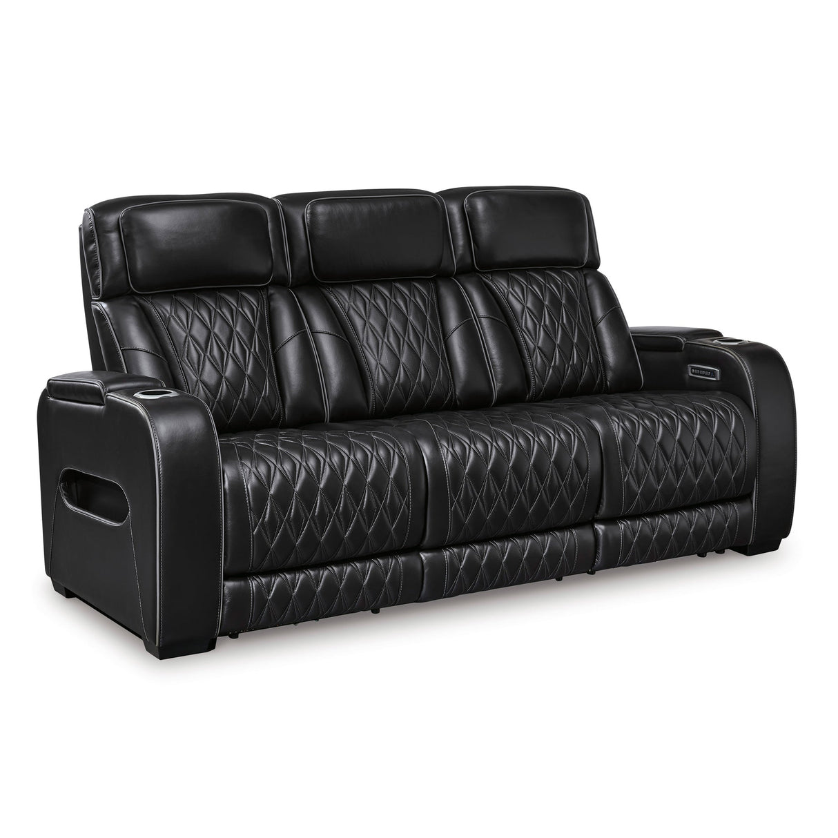 Front right view of Boyington Black Power Reclining Sofa