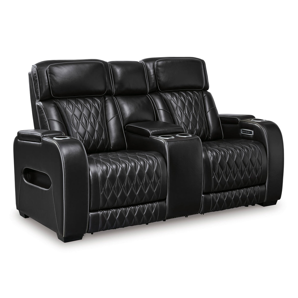 Front right view of Boyington Black Power Reclining Loveseat