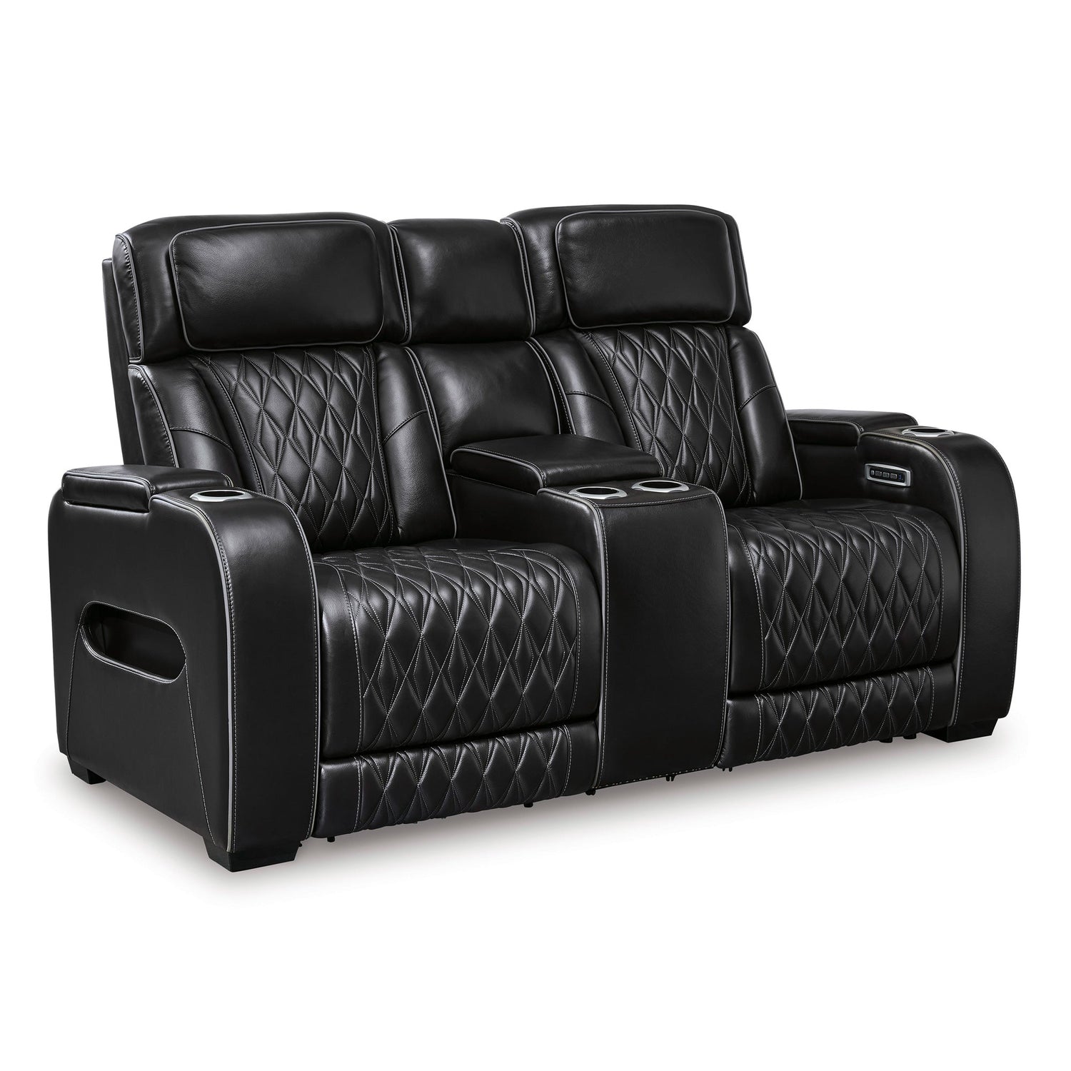 Front right view of Boyington Black Power Reclining Loveseat