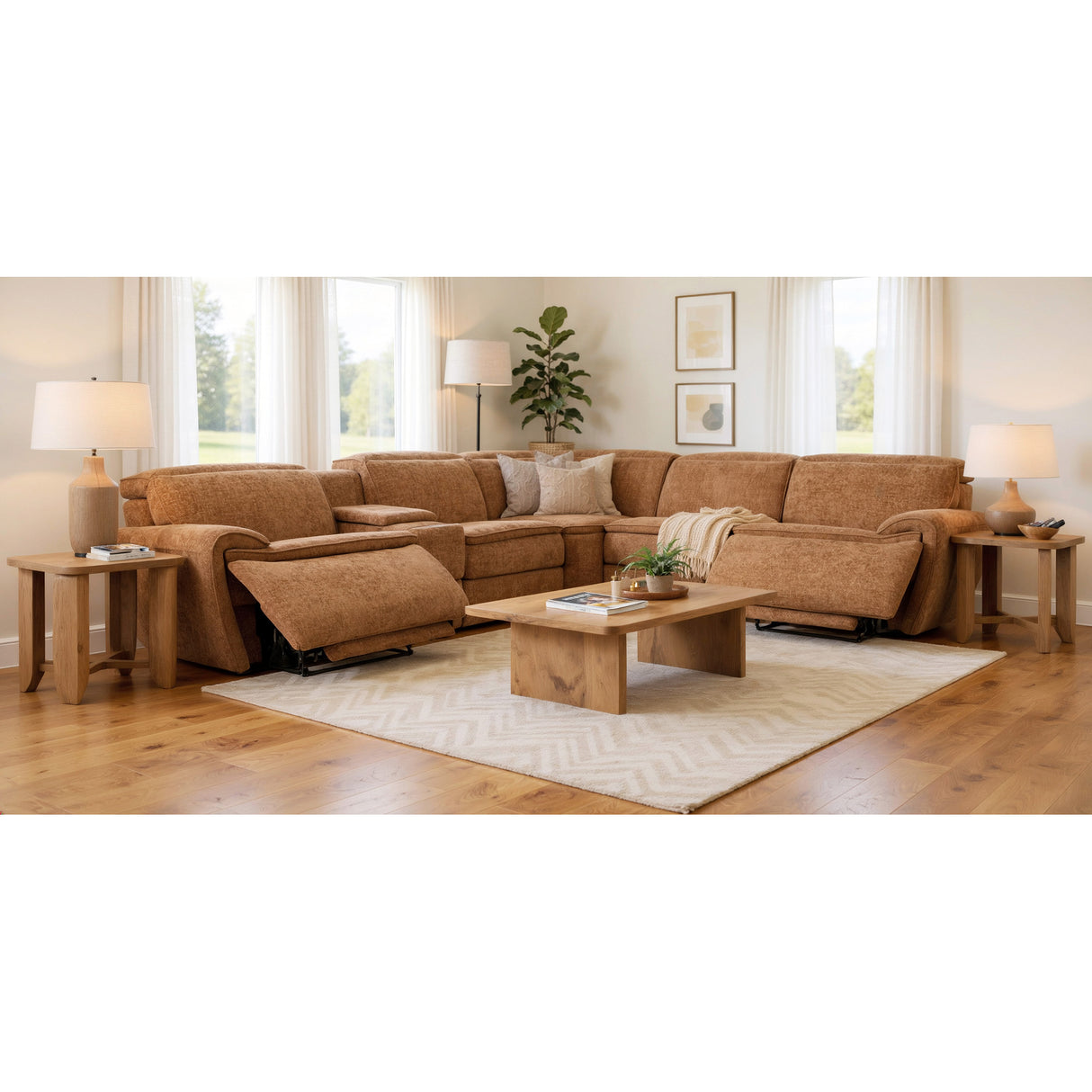 A room setting featuring Declan Cypress 6 Piece Tri Power Reclining Sectional