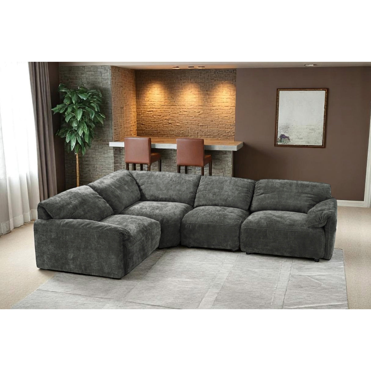 Gray sectional sofa in a living room
