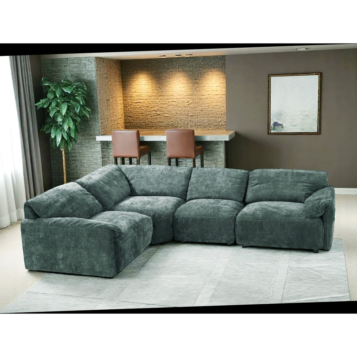 Gray sectional sofa in a living room