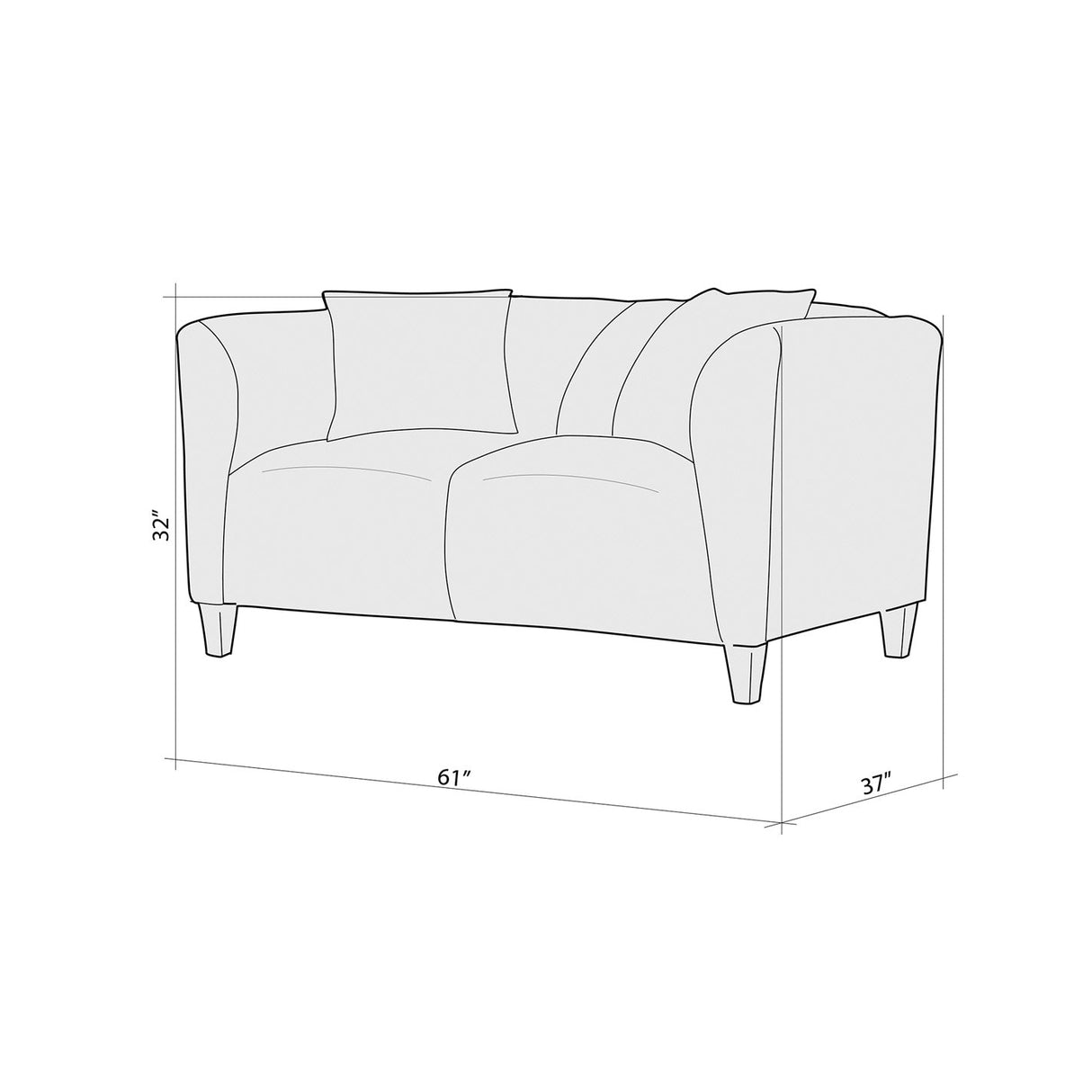 Detail image of Bria Oasis Loveseat with overlay of product dimensions