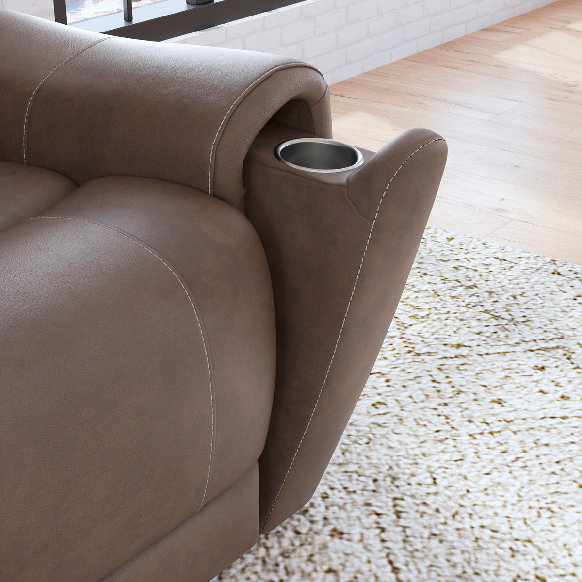 Detail view of Dylan Cappuccino Power Reclining Sofa