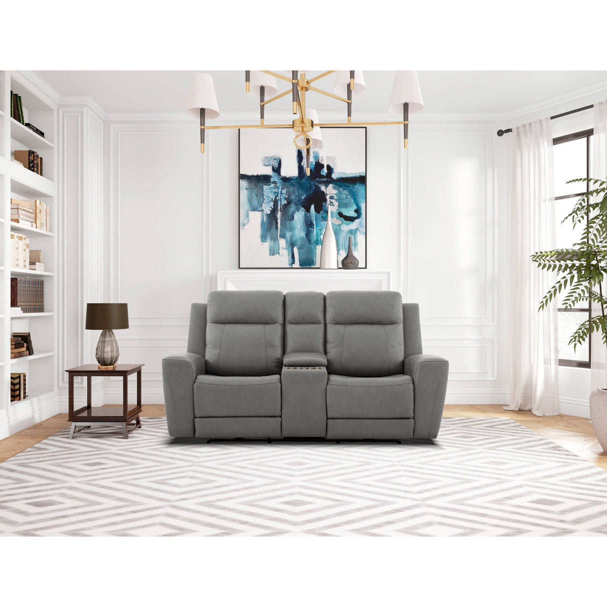 A room setting featuring Gavin Ash Dual Power Console Reclining Loveseat