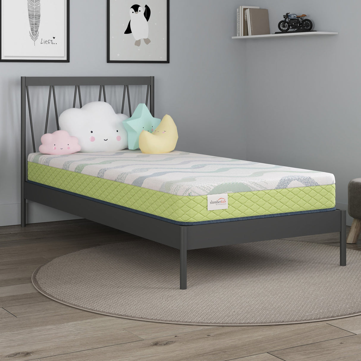 A room setting featuring SlumberKids Twin XL Memory Foam Mattress