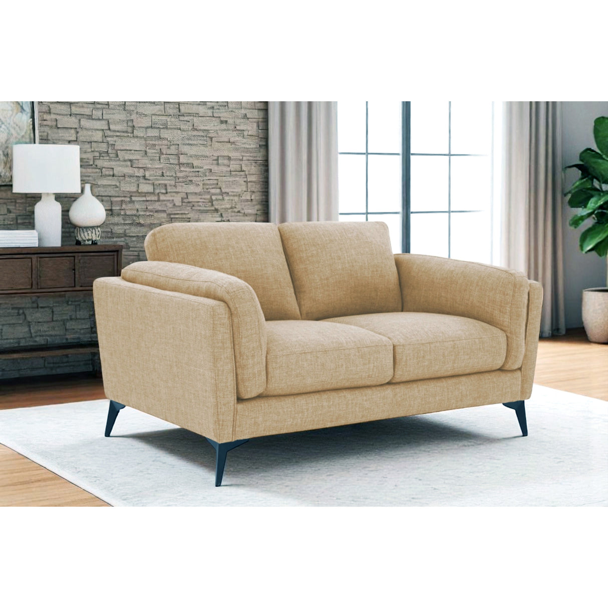 A room setting featuring Maya Wheat Loveseat