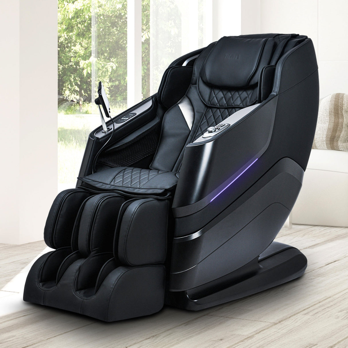 A room setting featuring Epic Black Massage Chair