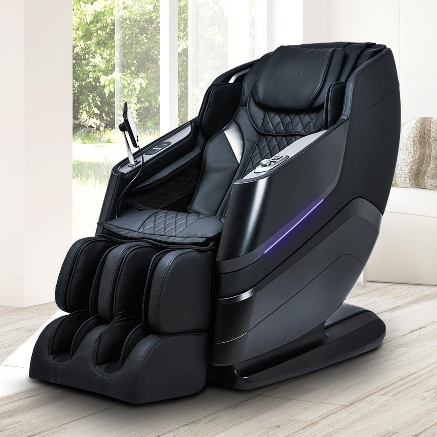 A room setting featuring Epic Black Massage Chair